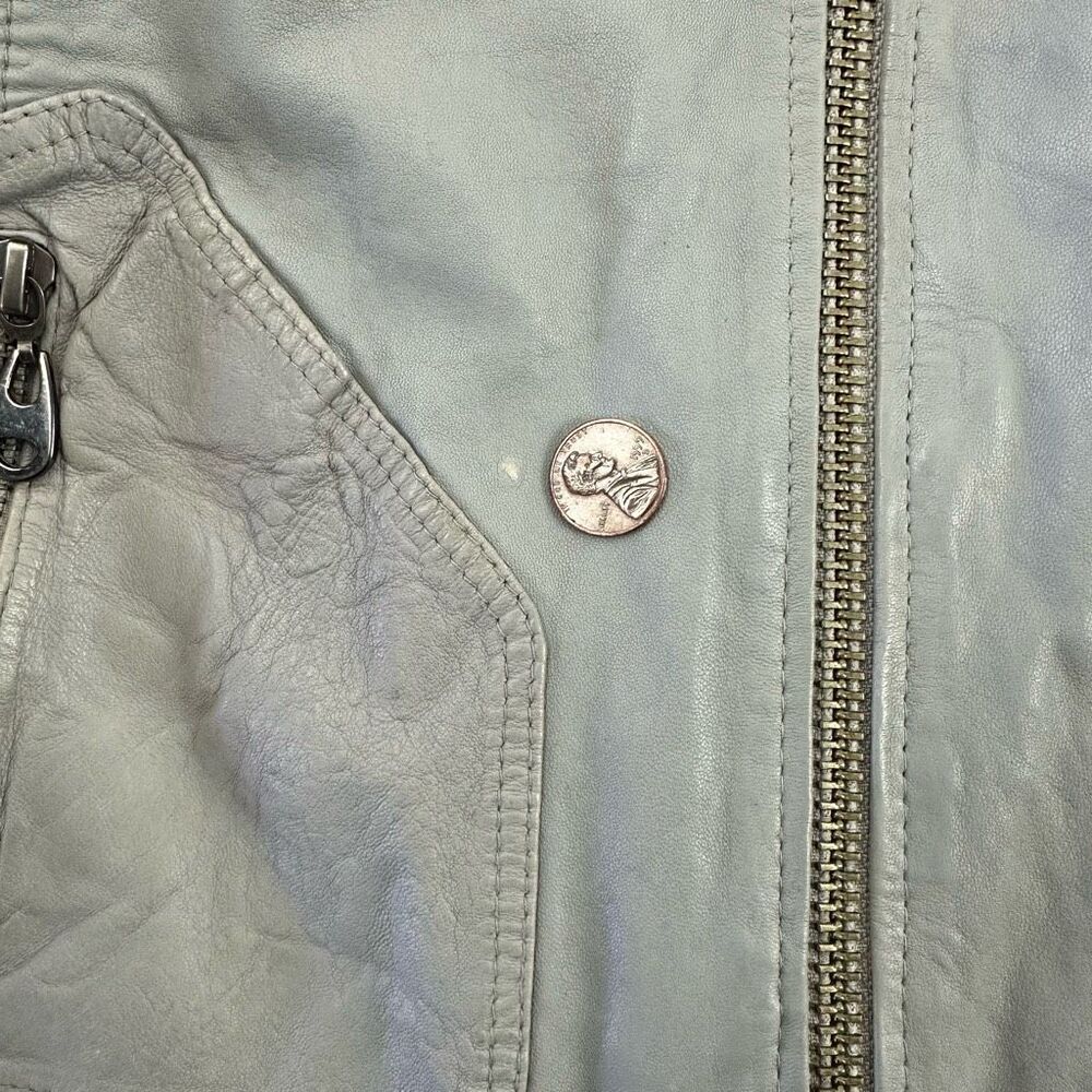 Doma Size L Clash Hoodie Leather Jacket Gray 100% Lamb Nappa Moto Grunge Edgy - Picture 14 of 14